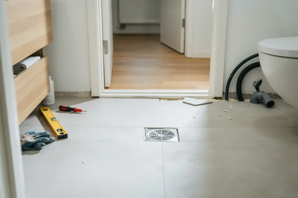 montering av ny golvbrunn och avloppsdragning i johanneshov rsta